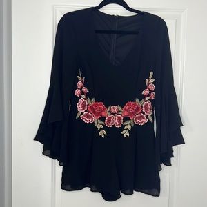Black rose embroidered romper